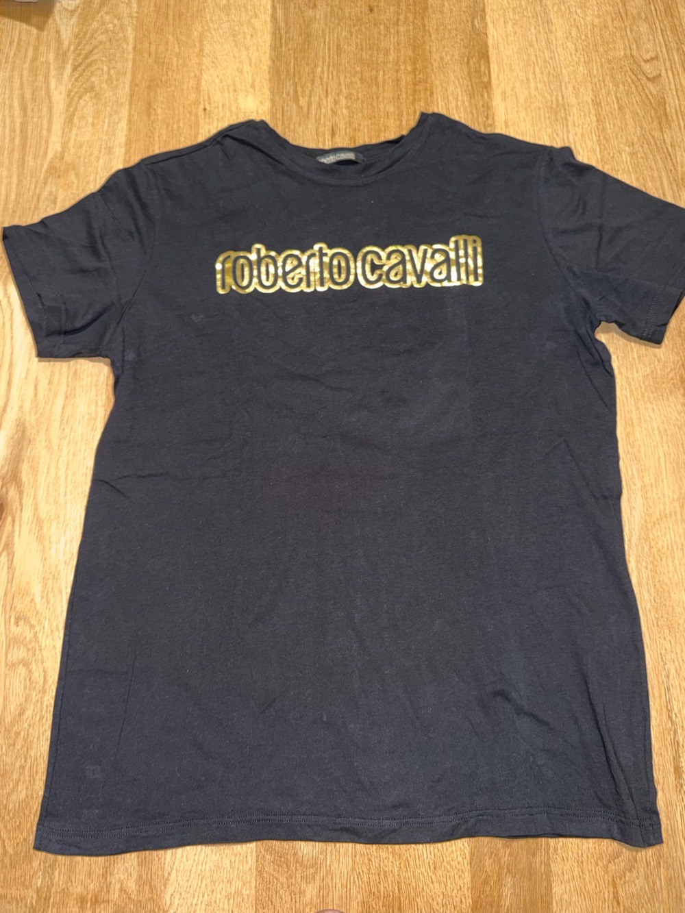 Roberto Cavalli Black T-Shirt with Gold Logo Print